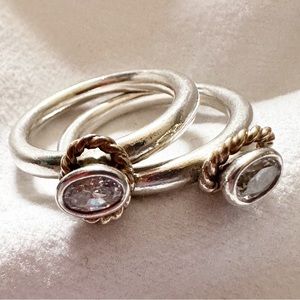 Rare PANDORA Sterling Silver & 14K Gold Halo Reminder Stackable Ring w/Clear CZ